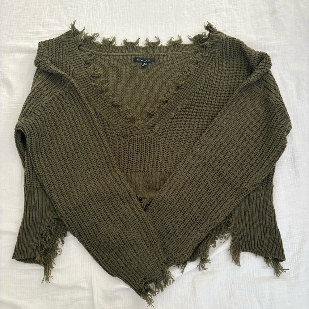 Olive Green Distressed Sweater